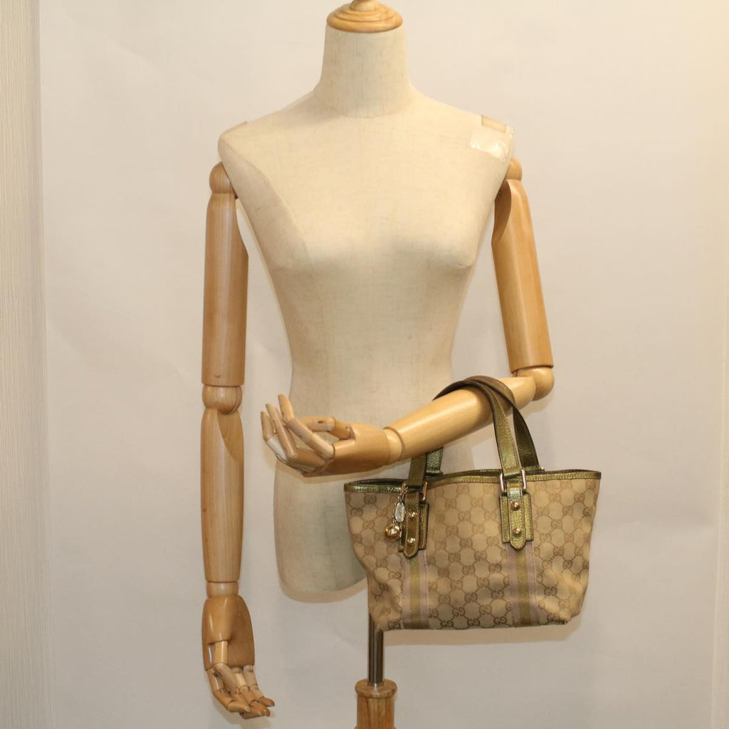 GUCCI GG Canvas Sherry Line Hand Bag Beige Gold Pink 139261 57773
