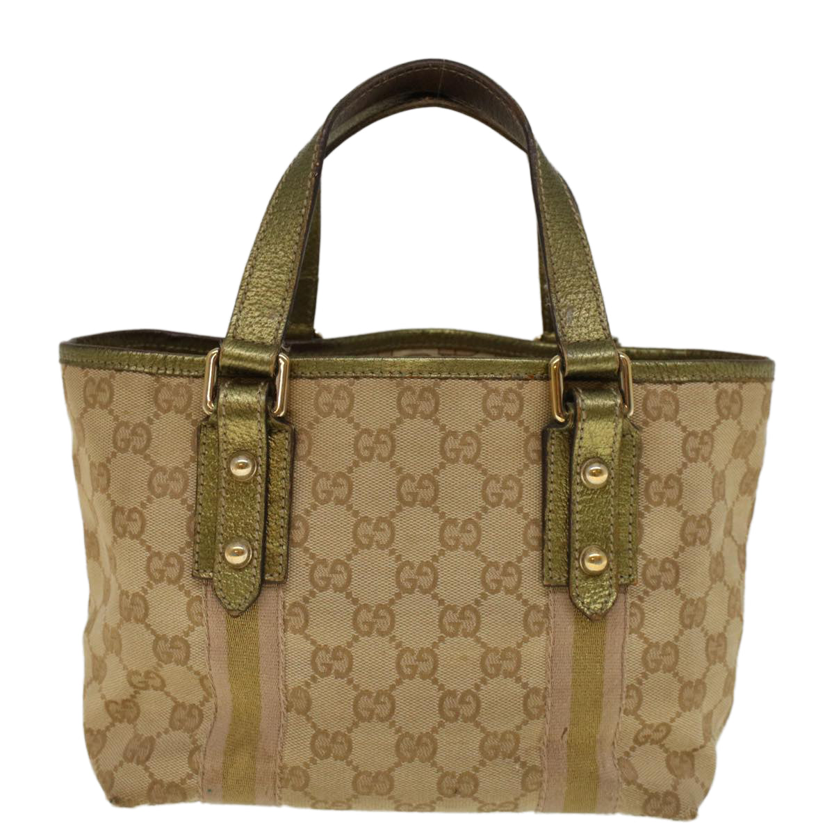GUCCI GG Canvas Sherry Line Hand Bag Beige Gold Pink 139261 57773