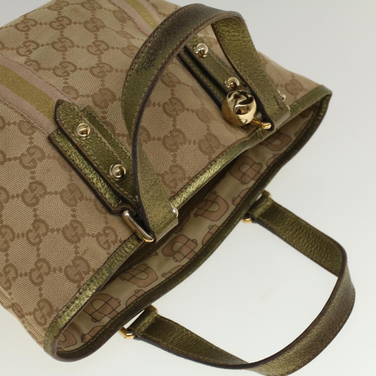 GUCCI GG Canvas Sherry Line Hand Bag Beige Gold Pink 139261 57773