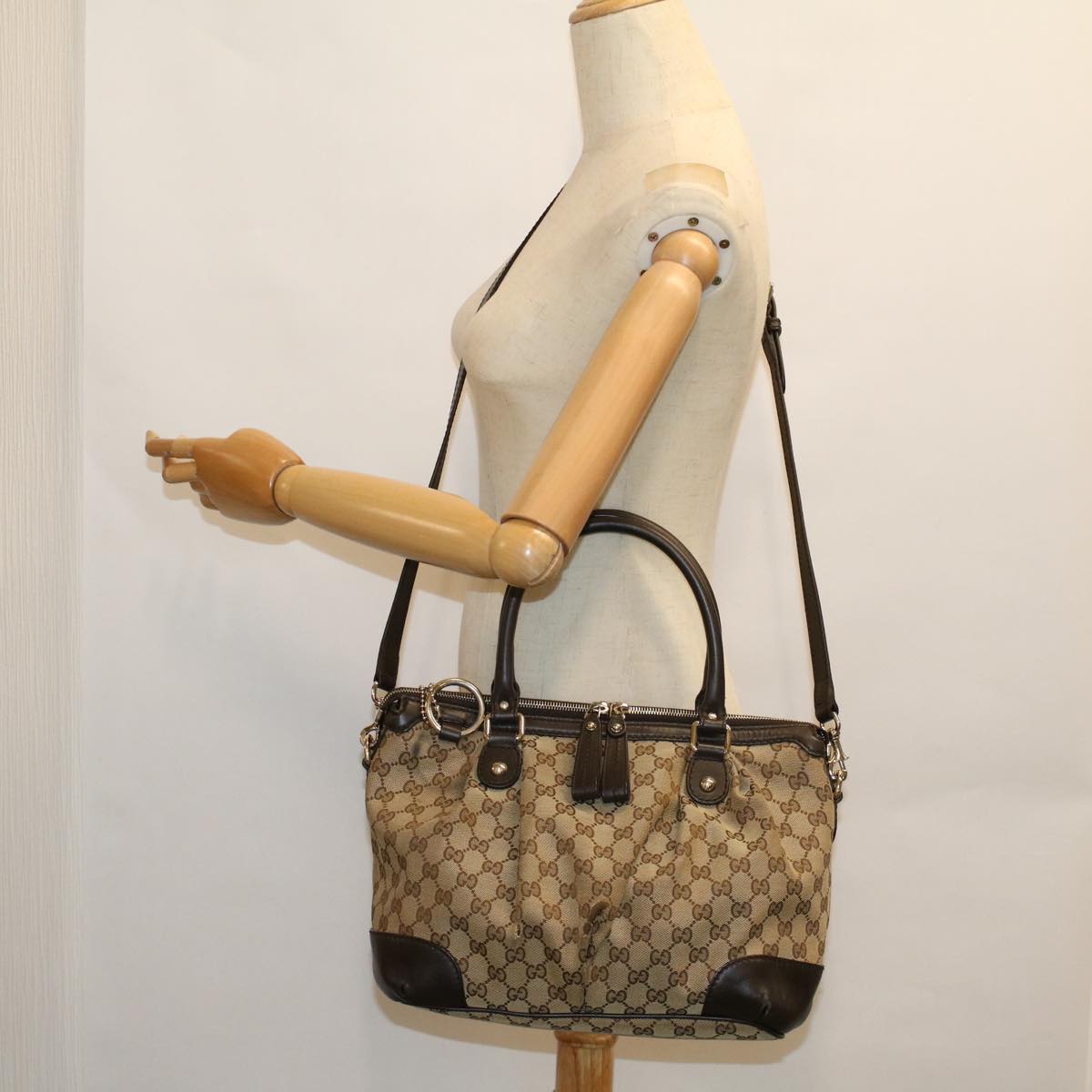 GUCCI GG Canvas Hand Bag 2way Beige 247902 57777