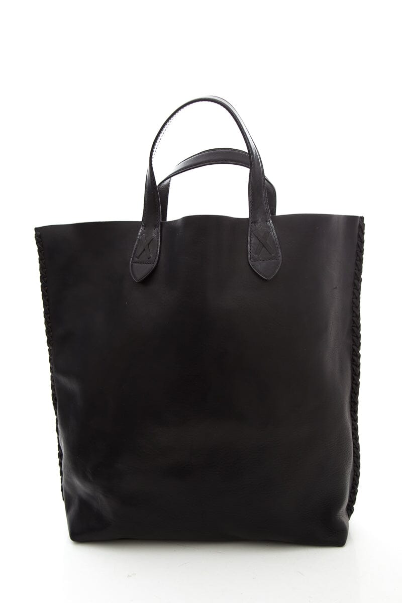 Ralph Lauren Black Braided Edge Leather Tote