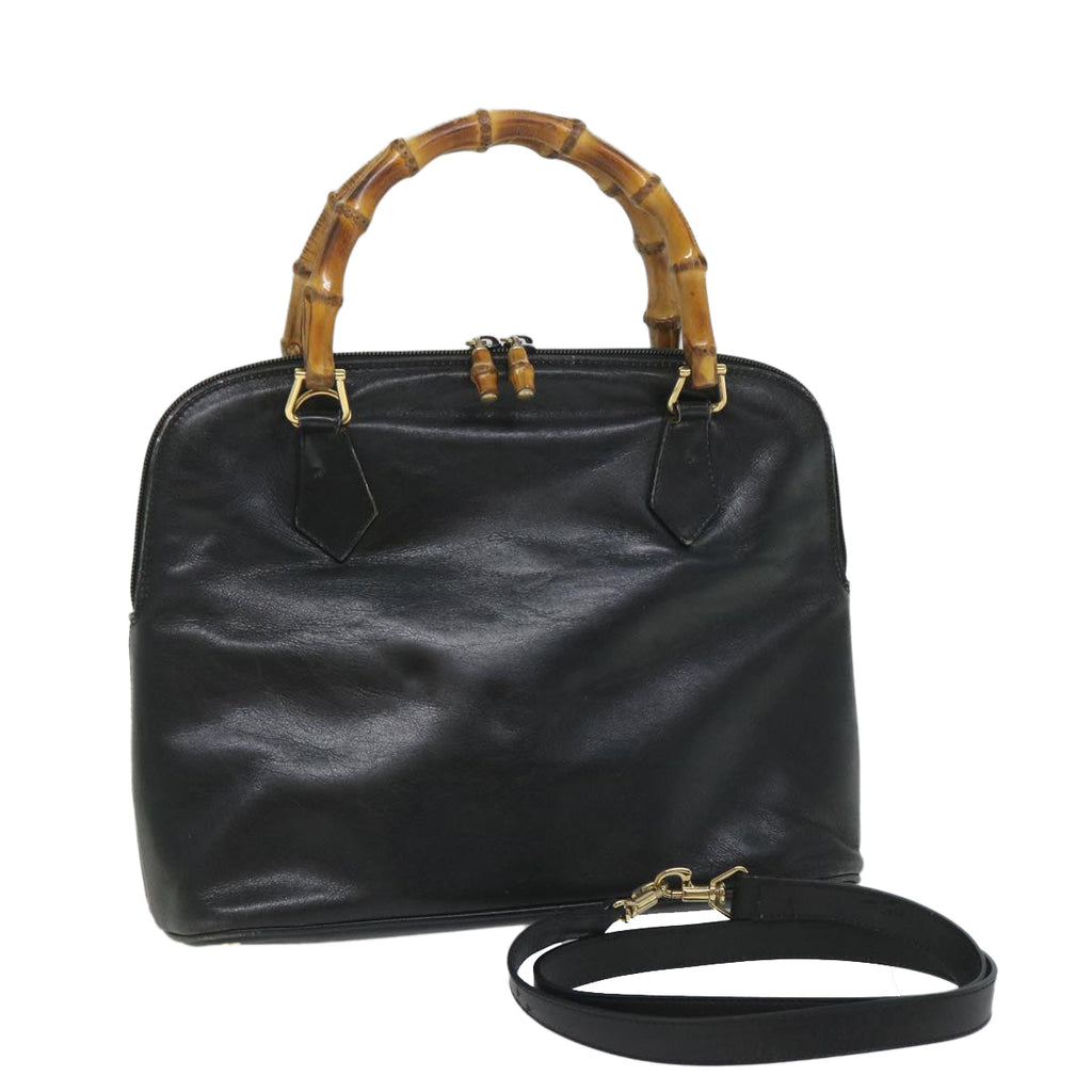 GUCCI Bamboo Shoulder Bag Leather 2way Black 000 1186 0289 57796