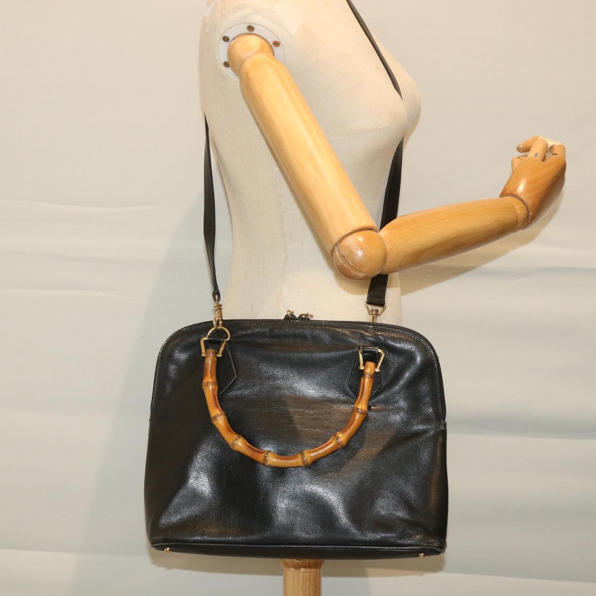 GUCCI Bamboo Shoulder Bag Leather 2way Black 000 1186 0289 57796