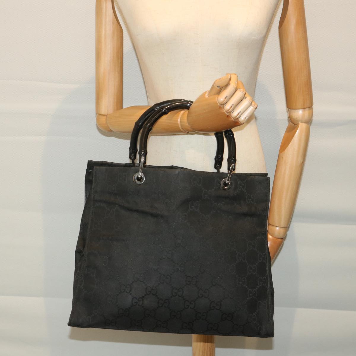 GUCCI GG Canvas Bamboo Hand Bag Black 002 1010 3754 57797