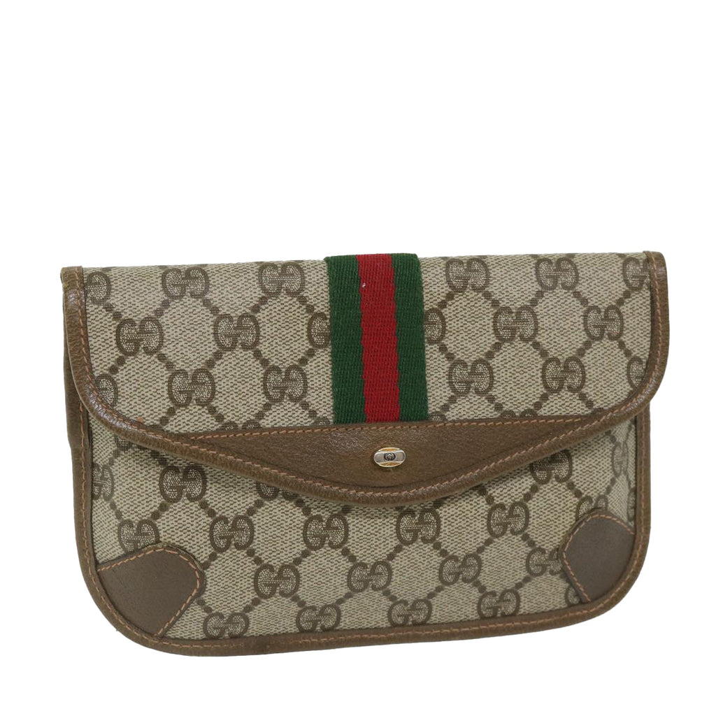 GUCCI GG Supreme Web Sherry Line Pouch Beige Red Green 89 01 021 57892