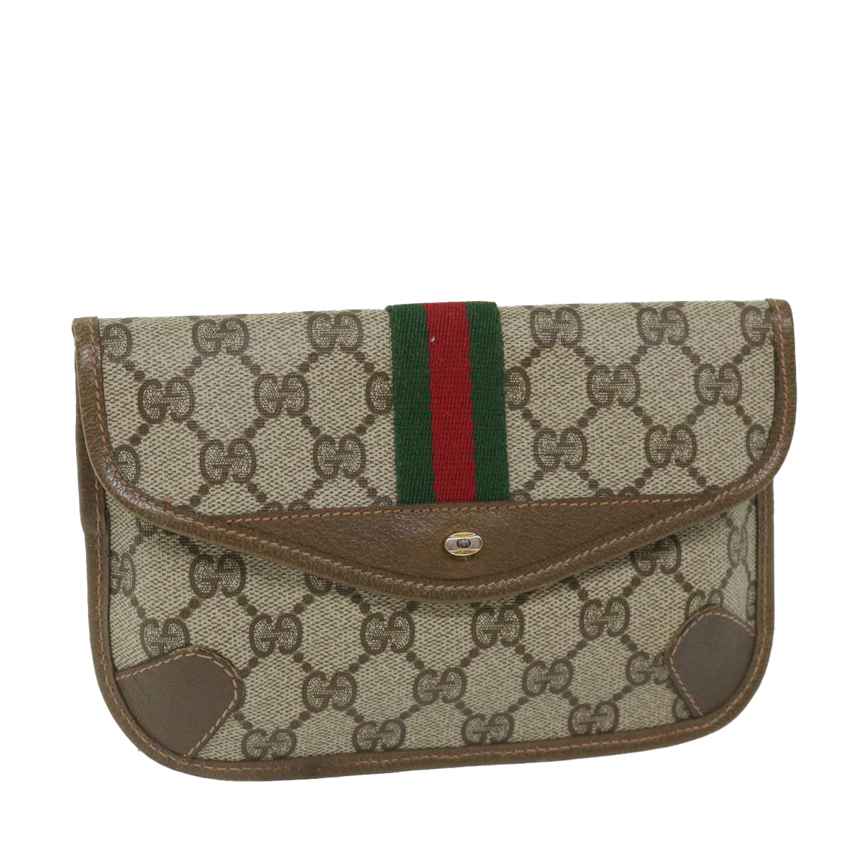GUCCI GG Supreme Web Sherry Line Pouch Beige Red Green 89 01 021 57892