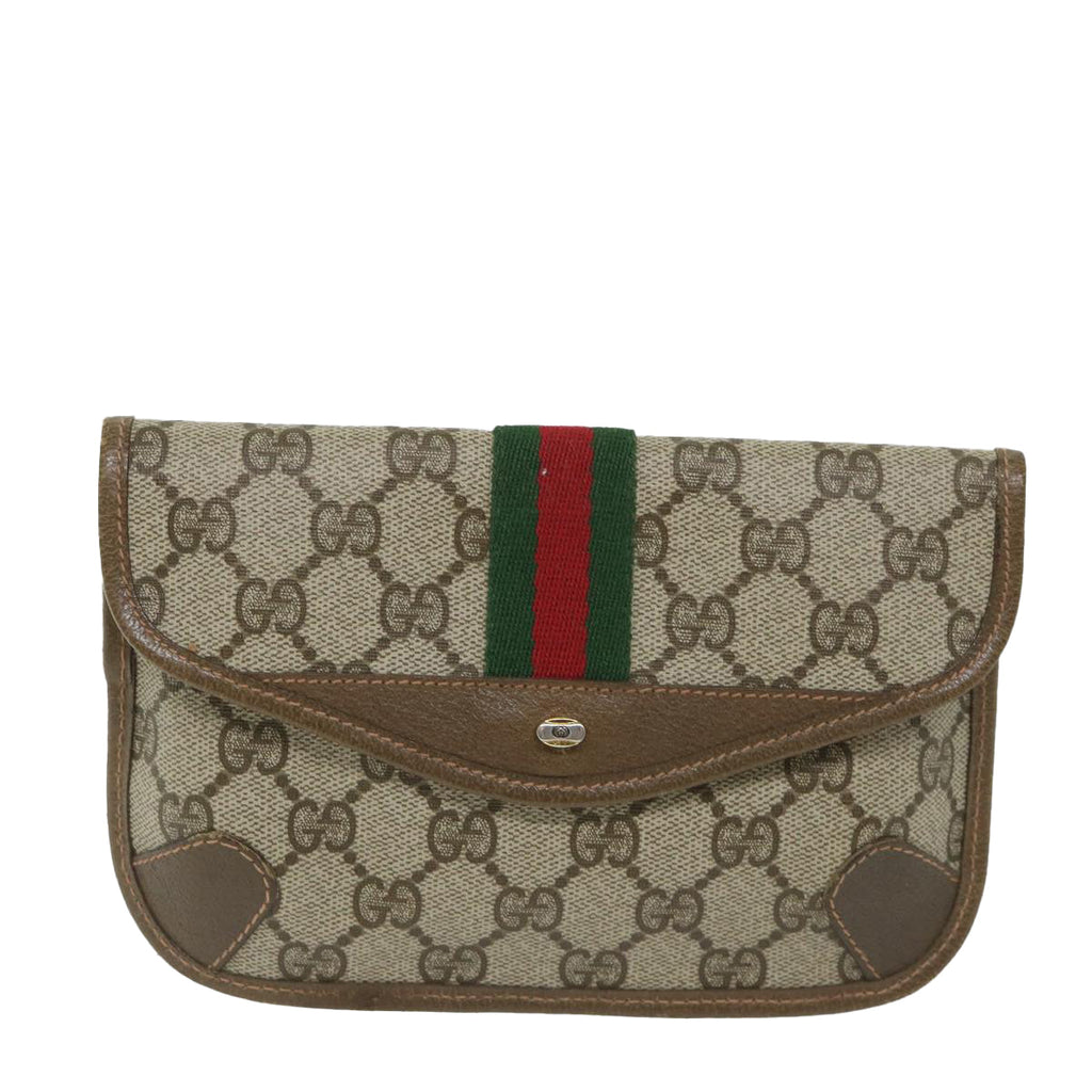 GUCCI GG Supreme Web Sherry Line Pouch Beige Red Green 89 01 021 57892