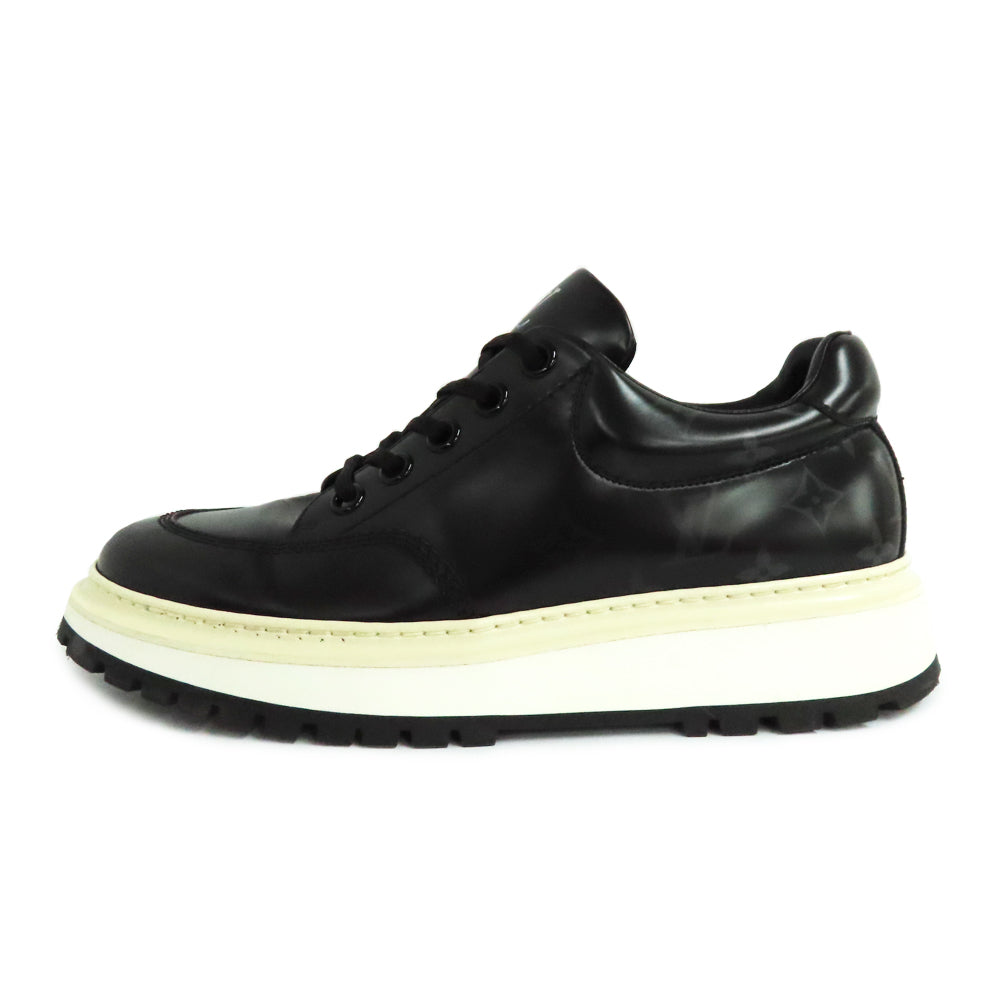 Louis Vuitton Louis Aves Line Der Trainers 7 About 26.0cm Monogram Noir Black Race Up Leather Laver Shoes Mens