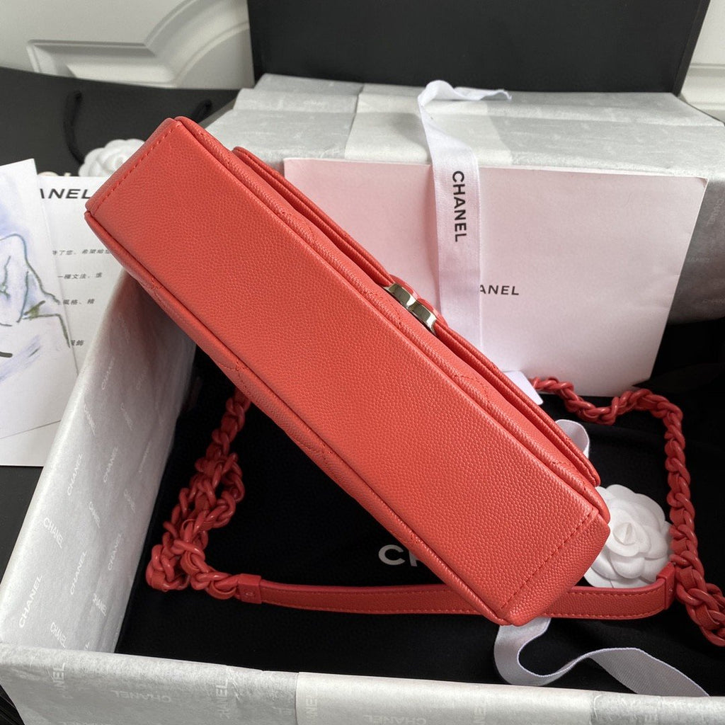 CHLFlap Bag Red Hardware Grained Red For Women, Women’s Handbags, Shoulder Bags 9.4in/24cm AS2303