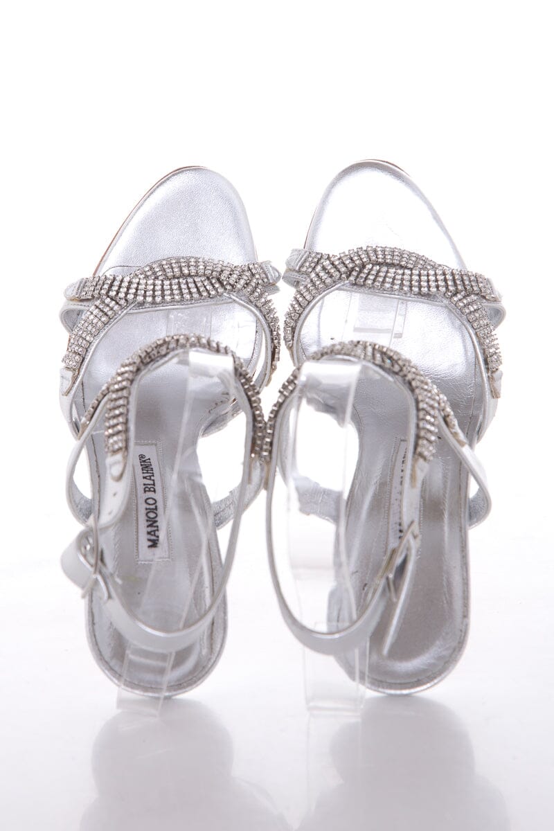 Manolo Blahnik Silver Embellished Heels SZ 37