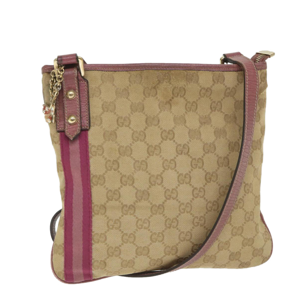 GUCCI GG Canvas Sherry Line Shoulder Bag Beige Pink 144388 58040