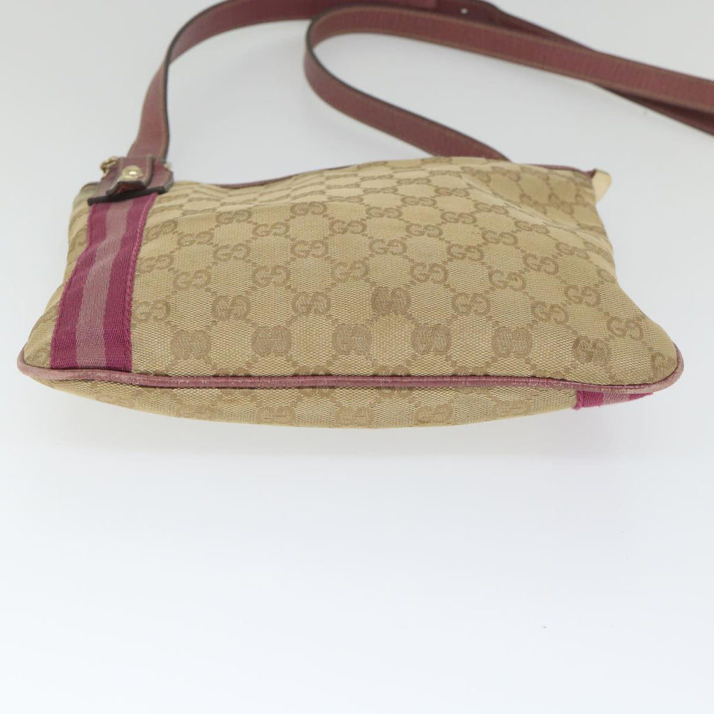 GUCCI GG Canvas Sherry Line Shoulder Bag Beige Pink 144388 58040