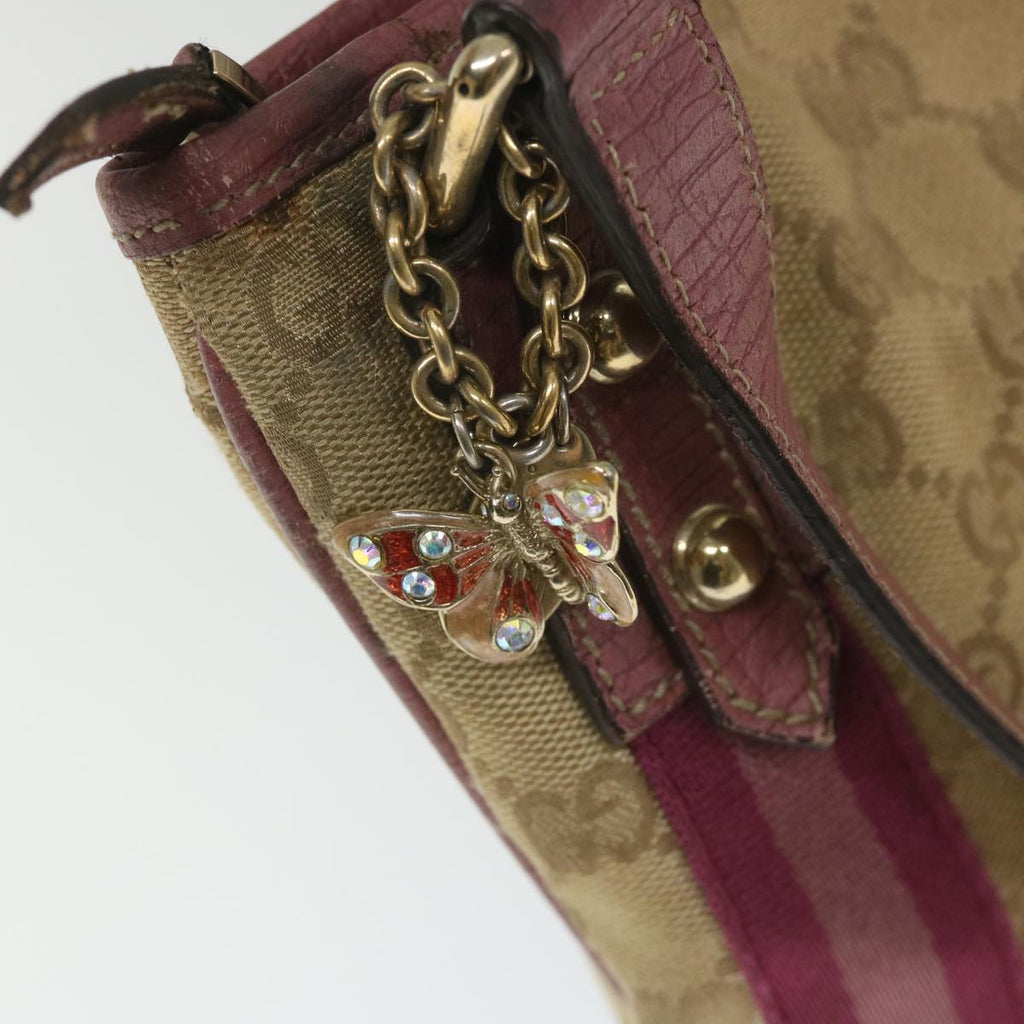 GUCCI GG Canvas Sherry Line Shoulder Bag Beige Pink 144388 58040