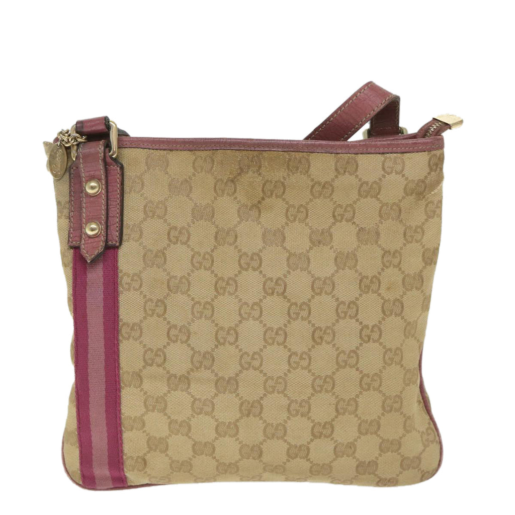 GUCCI GG Canvas Sherry Line Shoulder Bag Beige Pink 144388 58040