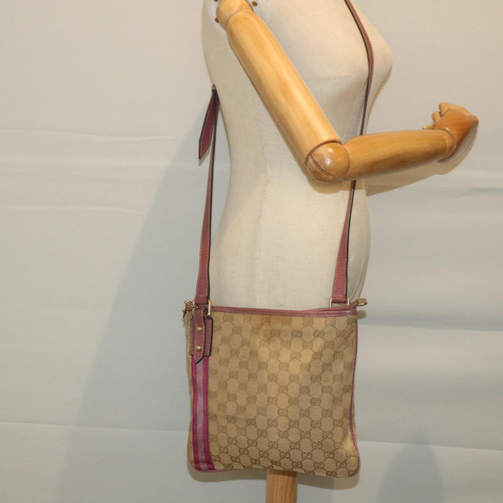GUCCI GG Canvas Sherry Line Shoulder Bag Beige Pink 144388 58040