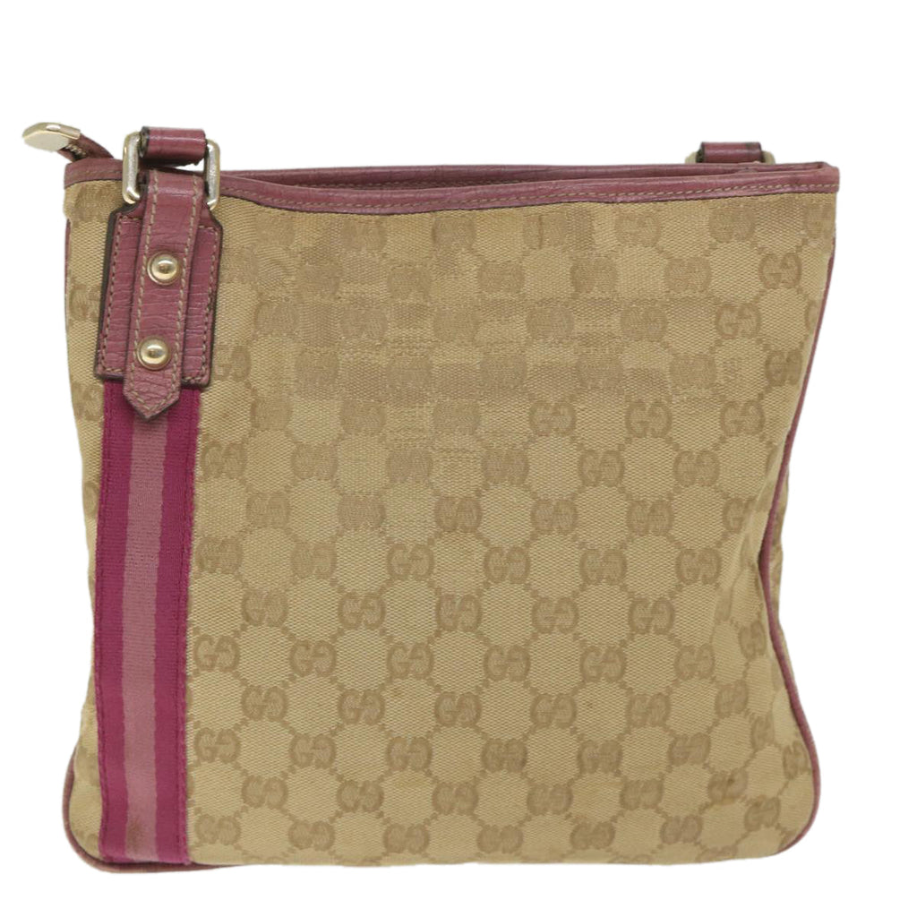GUCCI GG Canvas Sherry Line Shoulder Bag Beige Pink 144388 58040