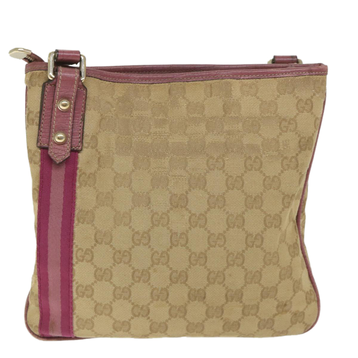 GUCCI GG Canvas Sherry Line Shoulder Bag Beige Pink 144388 58040
