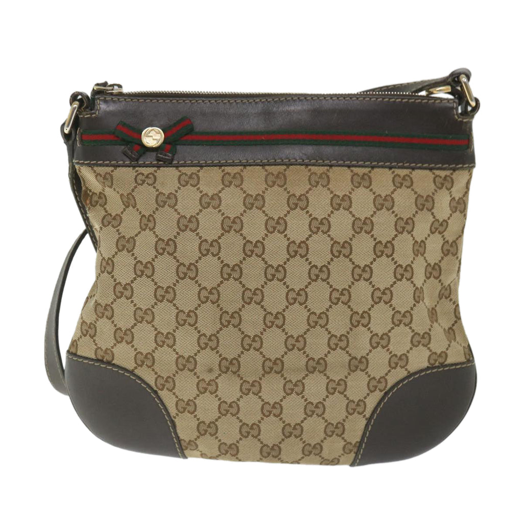 GUCCI GG Canvas Web Sherry Line Shoulder Bag Beige Red Green 257065 58041