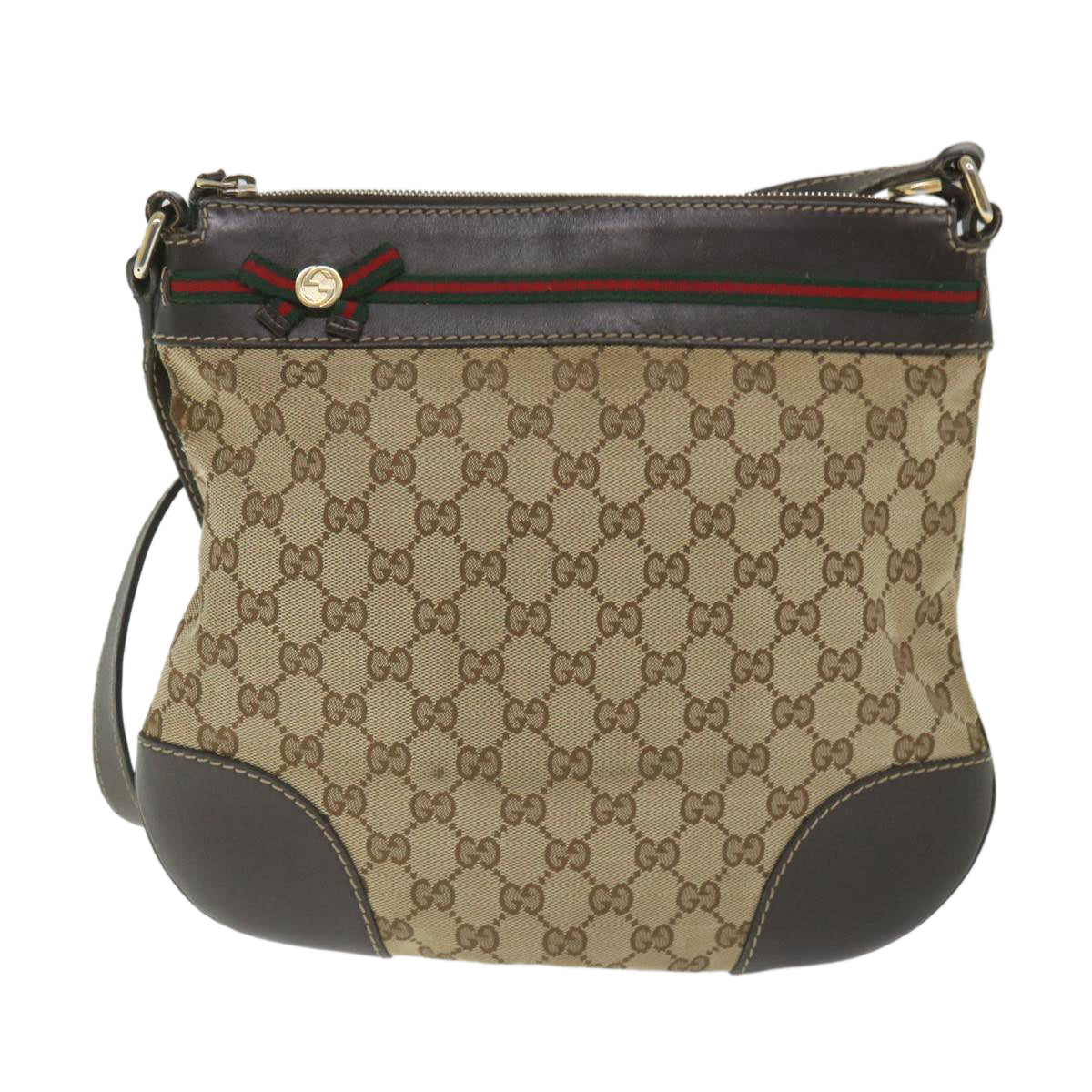 GUCCI GG Canvas Web Sherry Line Shoulder Bag Beige Red Green 257065 58041