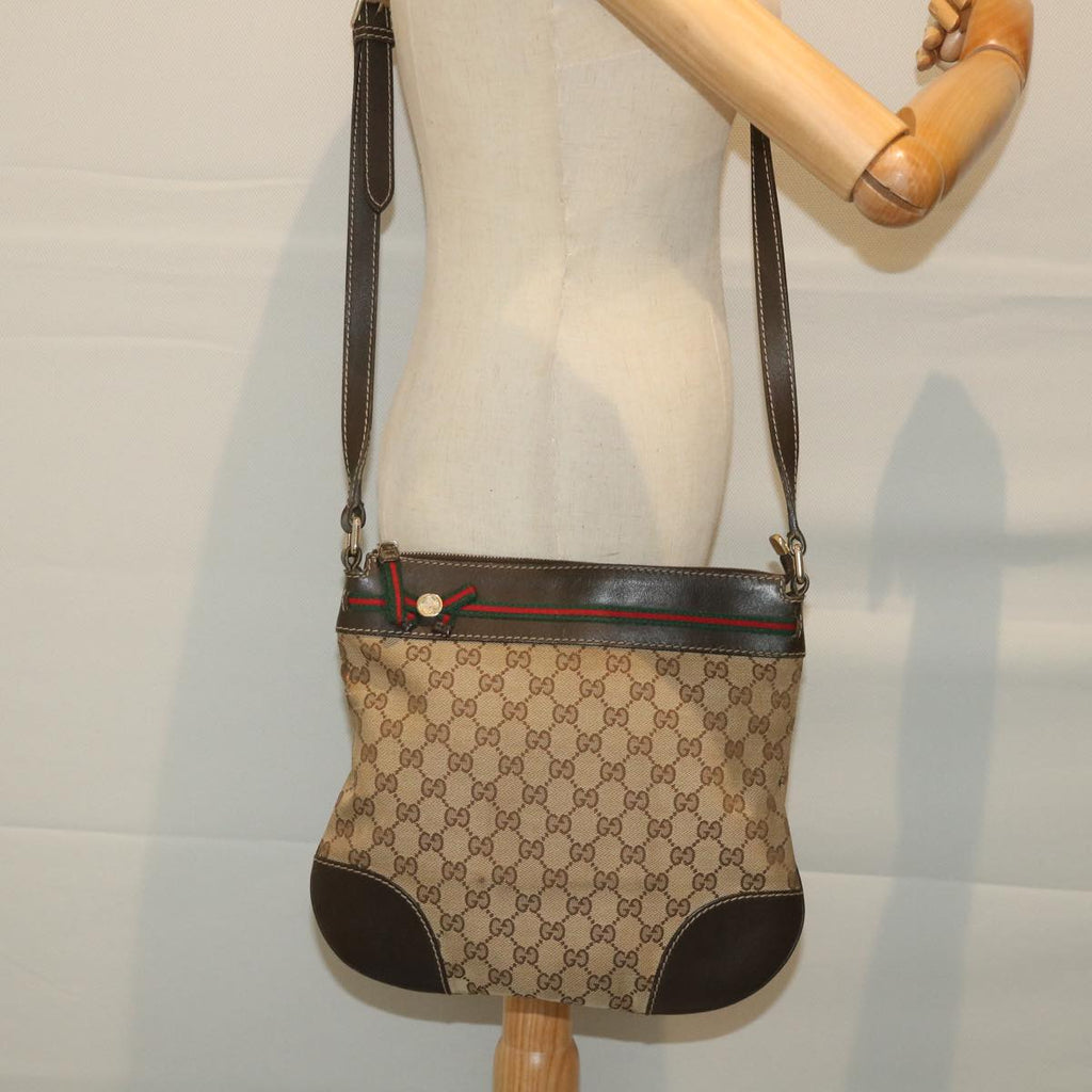 GUCCI GG Canvas Web Sherry Line Shoulder Bag Beige Red Green 257065 58041