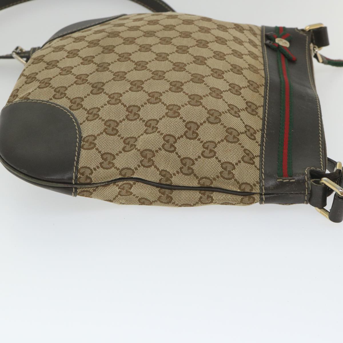GUCCI GG Canvas Web Sherry Line Shoulder Bag Beige Red Green 257065 58041