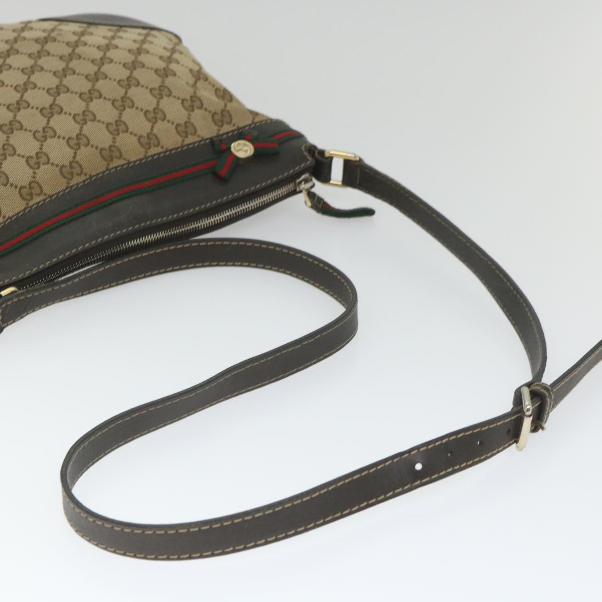 GUCCI GG Canvas Web Sherry Line Shoulder Bag Beige Red Green 257065 58041
