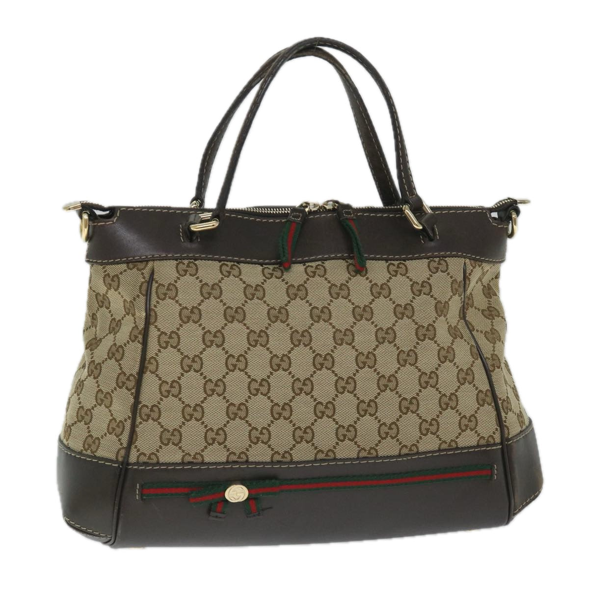 GUCCI GG Canvas Web Sherry Line Hand Bag Beige Red Green 269894 58043