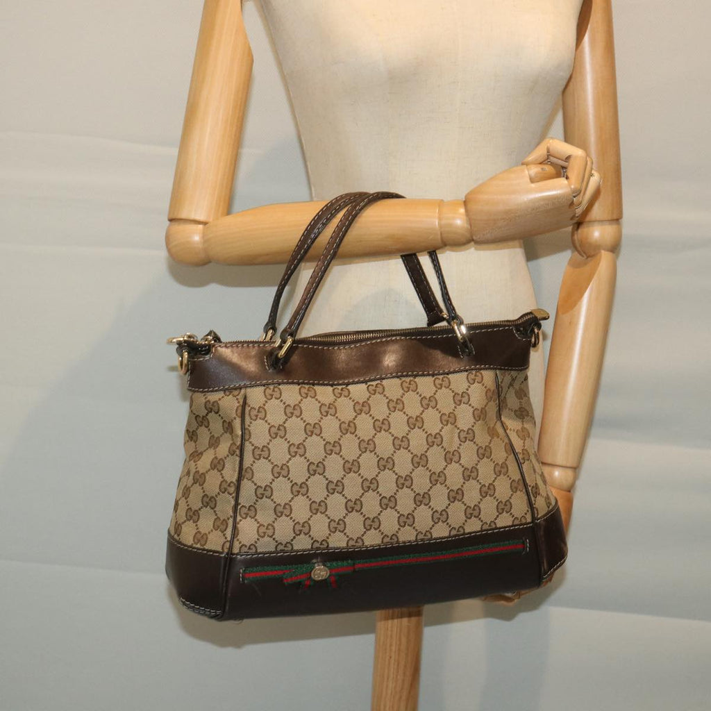 GUCCI GG Canvas Web Sherry Line Hand Bag Beige Red Green 269894 58043