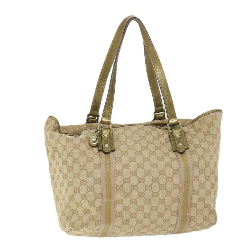 GUCCI GG Canvas Sherry Line Tote Bag Beige Gold Pink 139260 58045