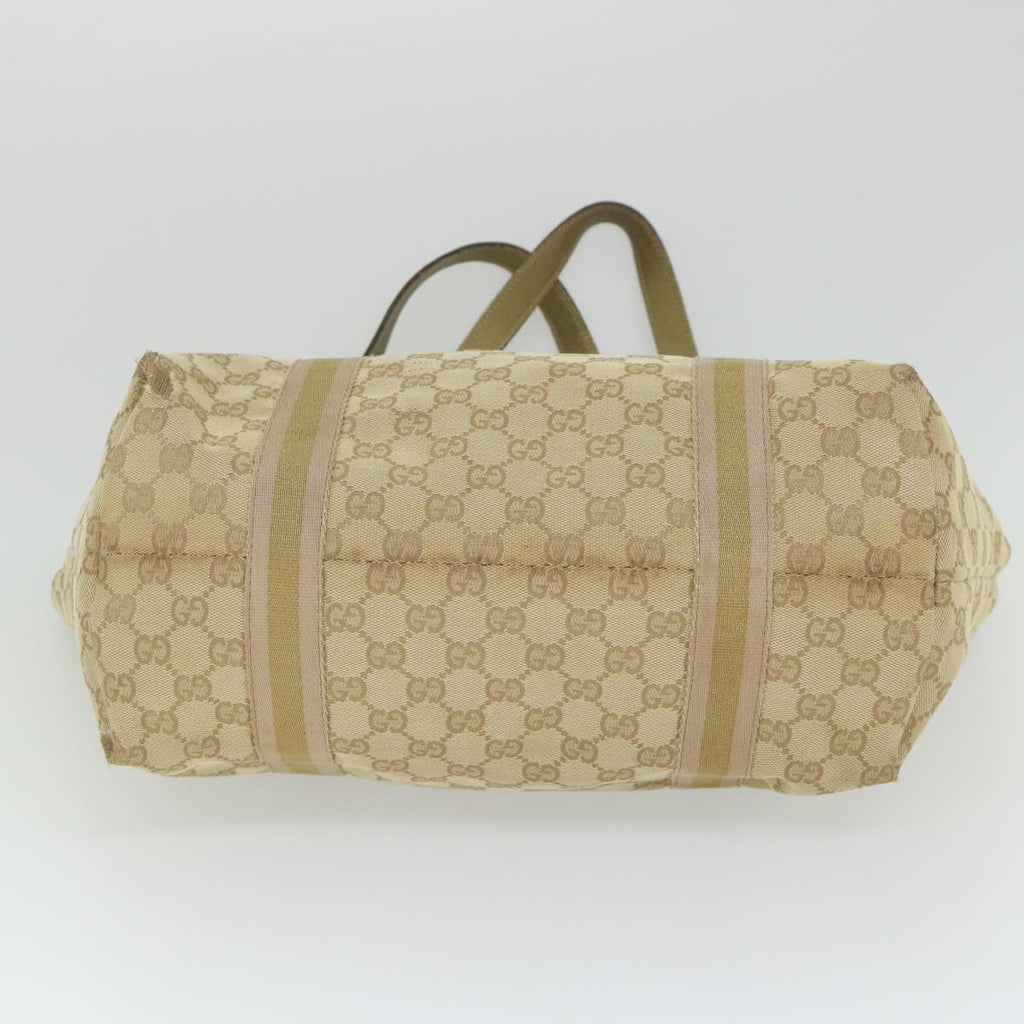 GUCCI GG Canvas Sherry Line Tote Bag Beige Gold Pink 139260 58045