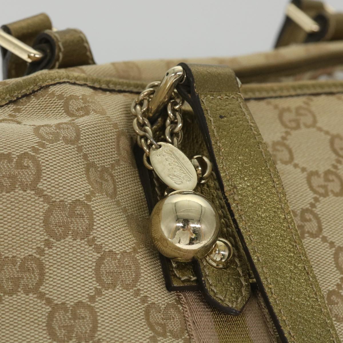 GUCCI GG Canvas Sherry Line Tote Bag Beige Gold Pink 139260 58045
