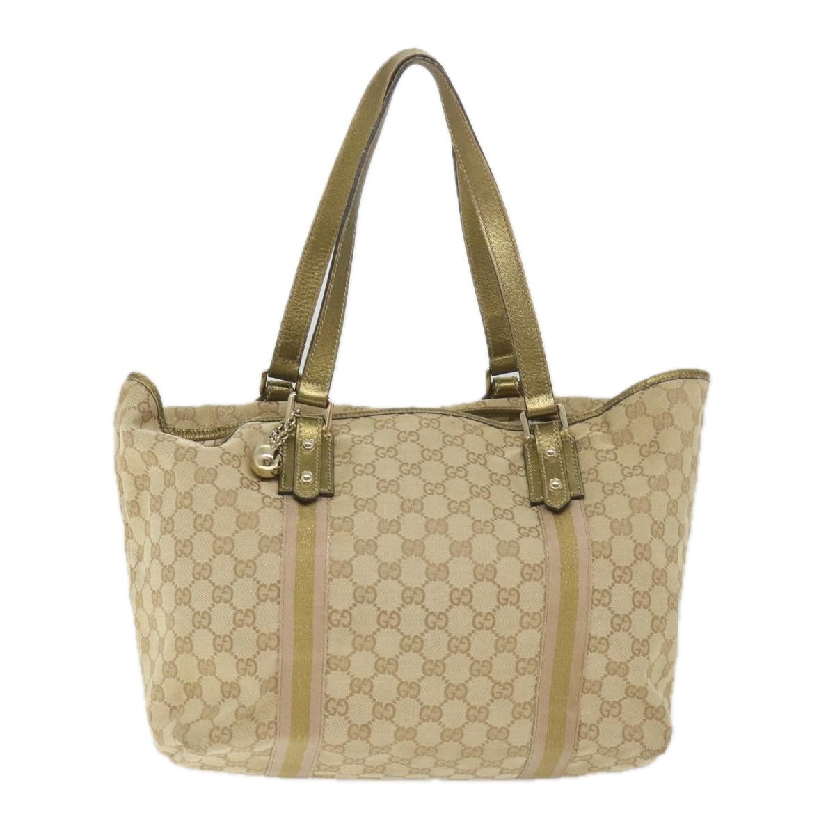 GUCCI GG Canvas Sherry Line Tote Bag Beige Gold Pink 139260 58045