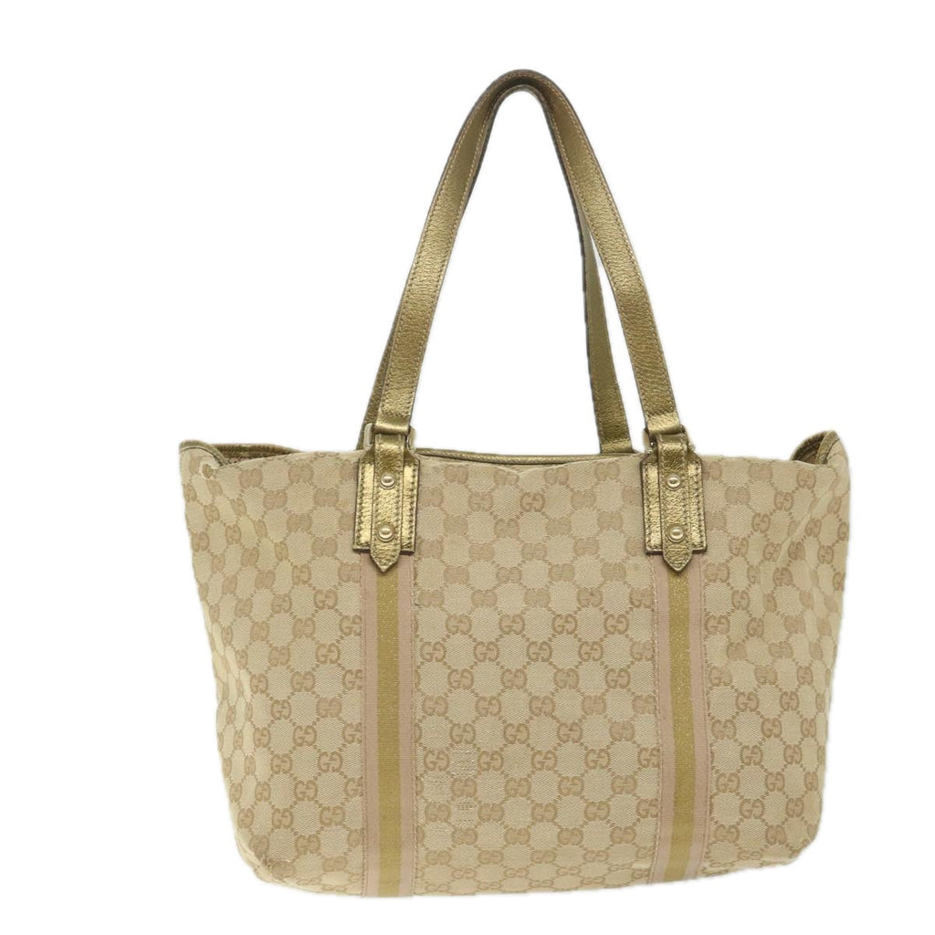 GUCCI GG Canvas Sherry Line Tote Bag Beige Gold Pink 139260 58045