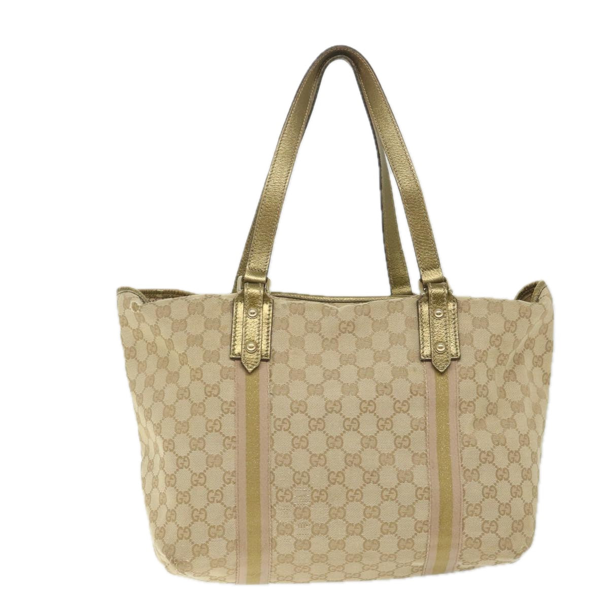 GUCCI GG Canvas Sherry Line Tote Bag Beige Gold Pink 139260 58045