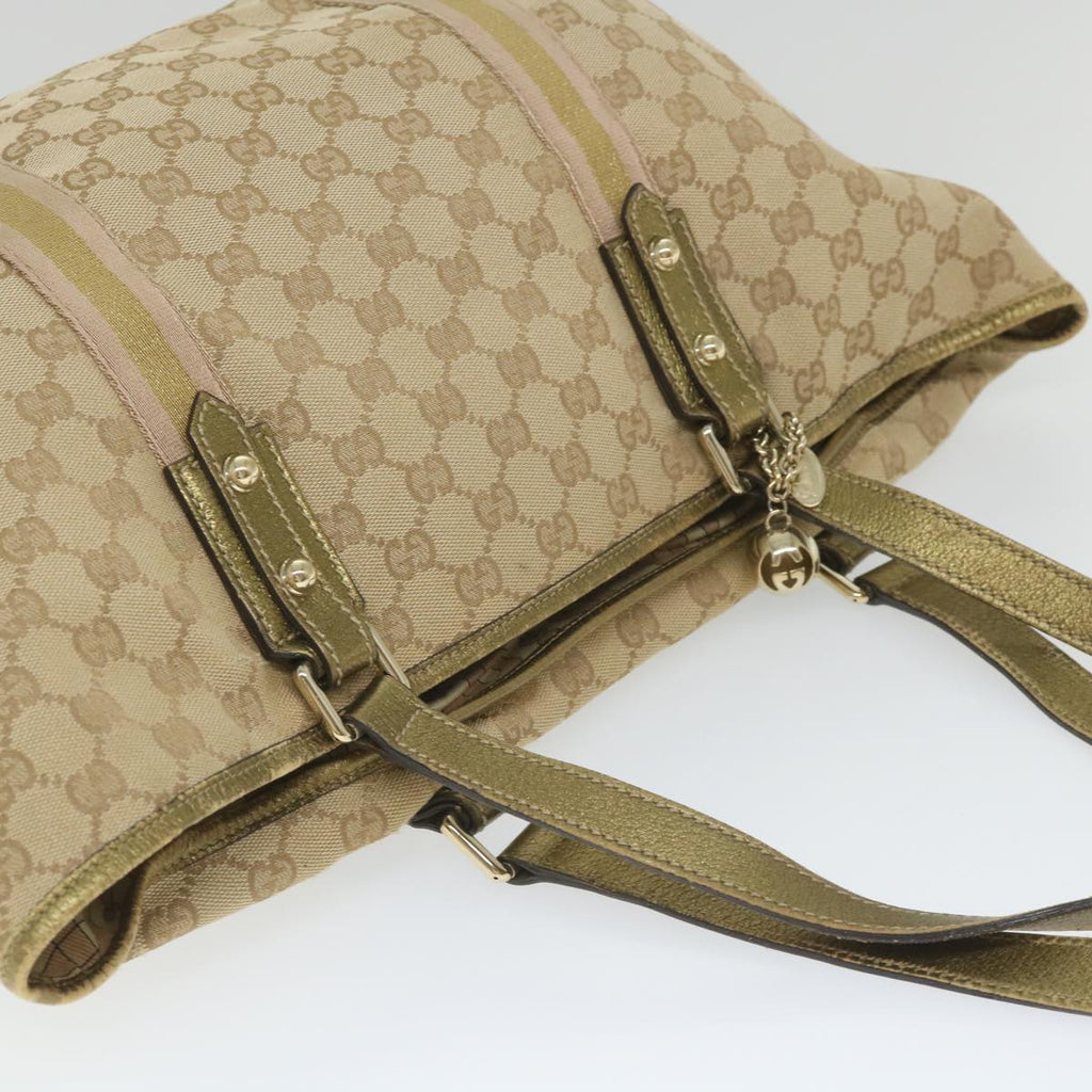 GUCCI GG Canvas Sherry Line Tote Bag Beige Gold Pink 139260 58045