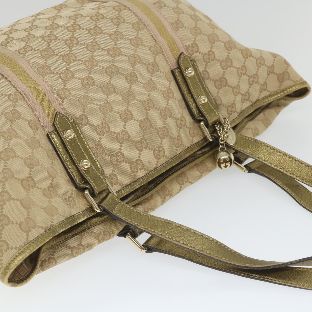 GUCCI GG Canvas Sherry Line Tote Bag Beige Gold Pink 139260 58045