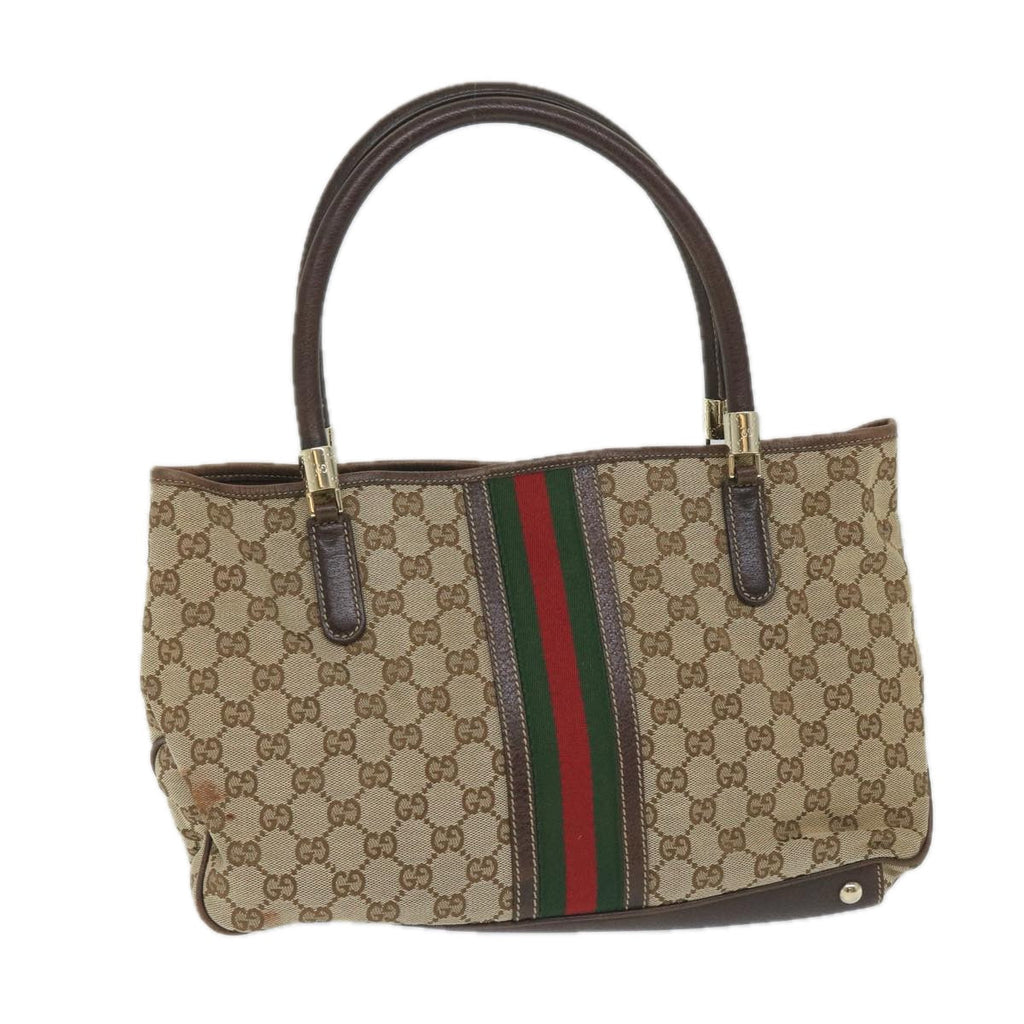 GUCCI GG Canvas Web Sherry Line Tote Bag Beige Green Red 58048