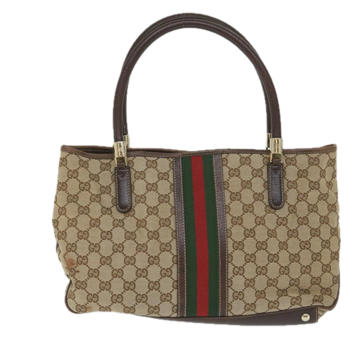 GUCCI GG Canvas Web Sherry Line Tote Bag Beige Green Red 58048