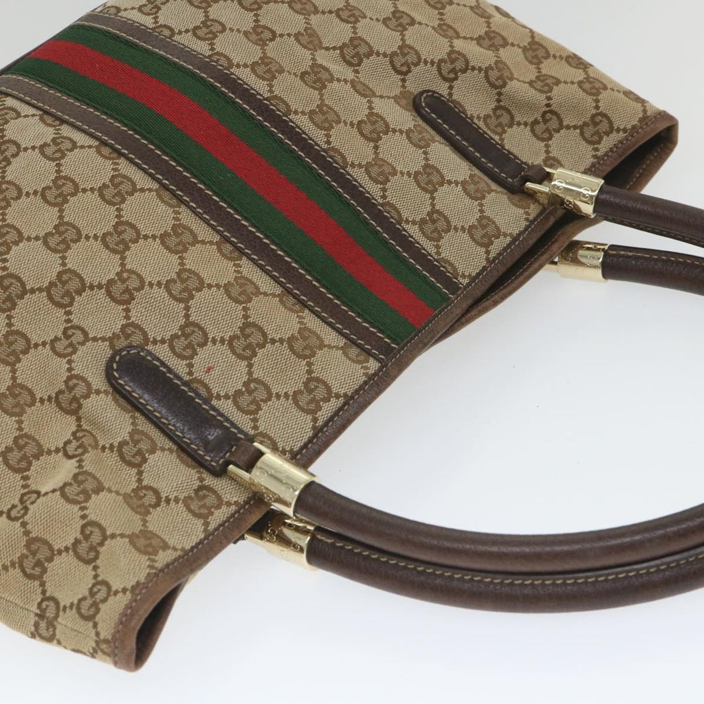 GUCCI GG Canvas Web Sherry Line Tote Bag Beige Green Red 58048