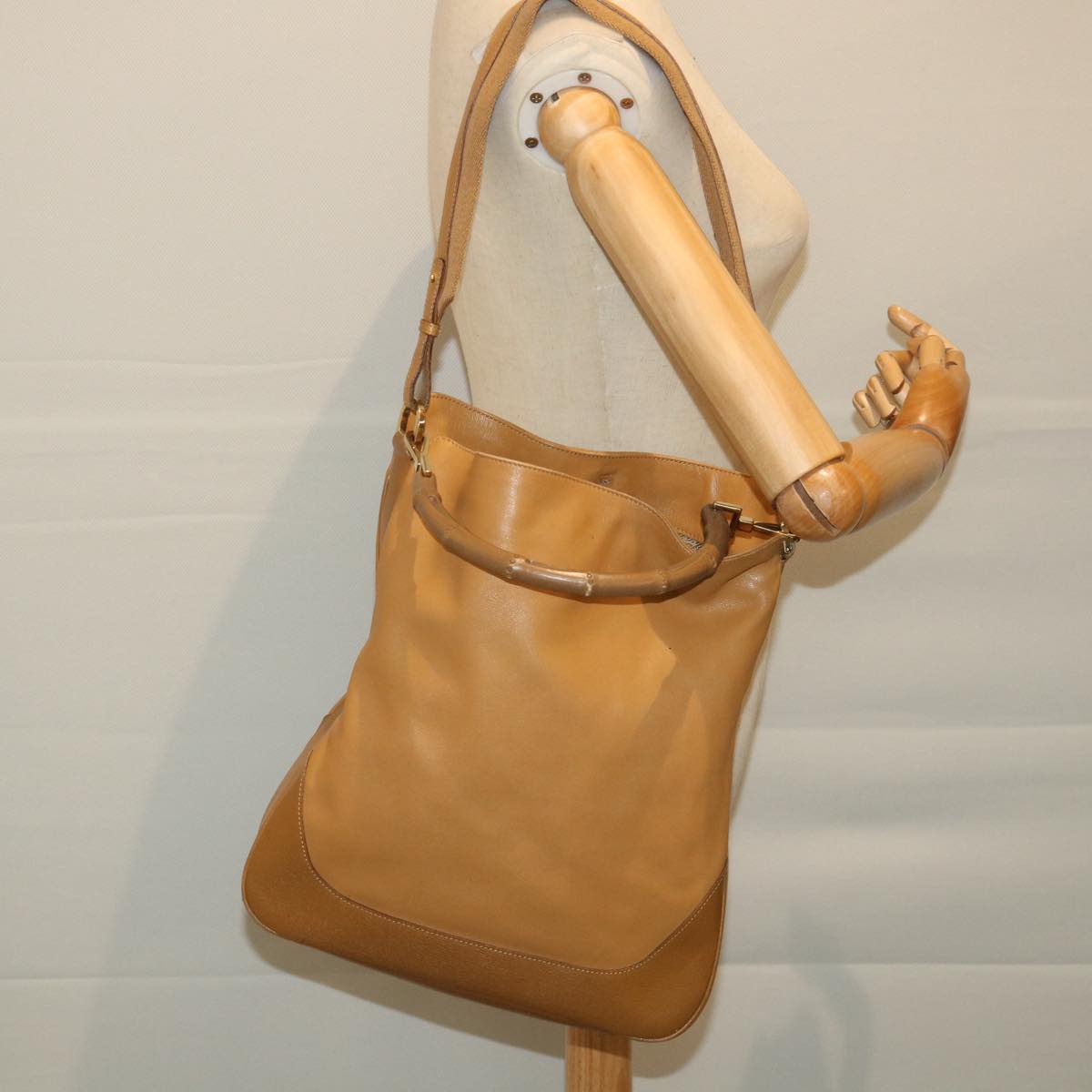 GUCCI Bamboo Shoulder Bag Leather 2way Brown 58054