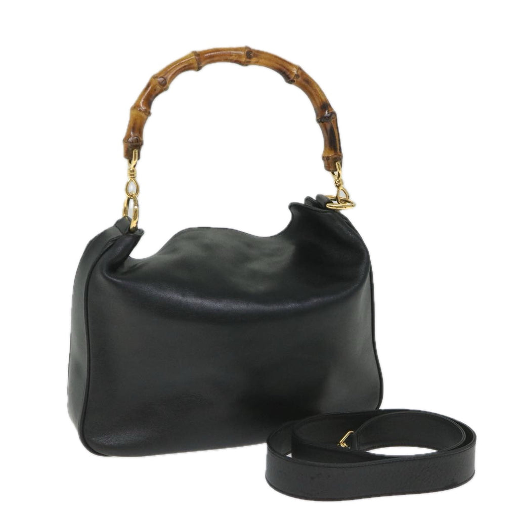 GUCCI Bamboo Shoulder Bag Leather 2way Black 58055