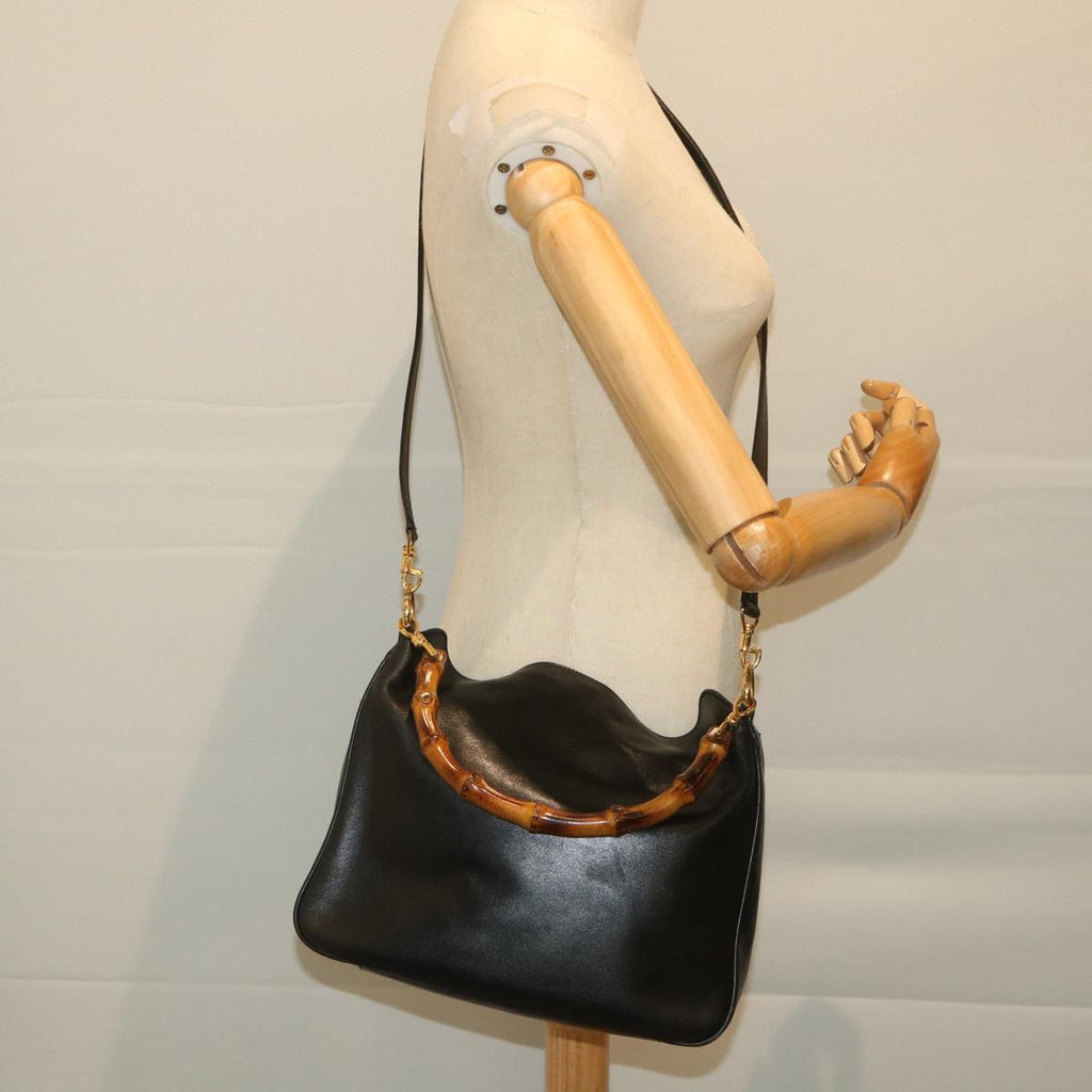 GUCCI Bamboo Shoulder Bag Leather 2way Black 58055