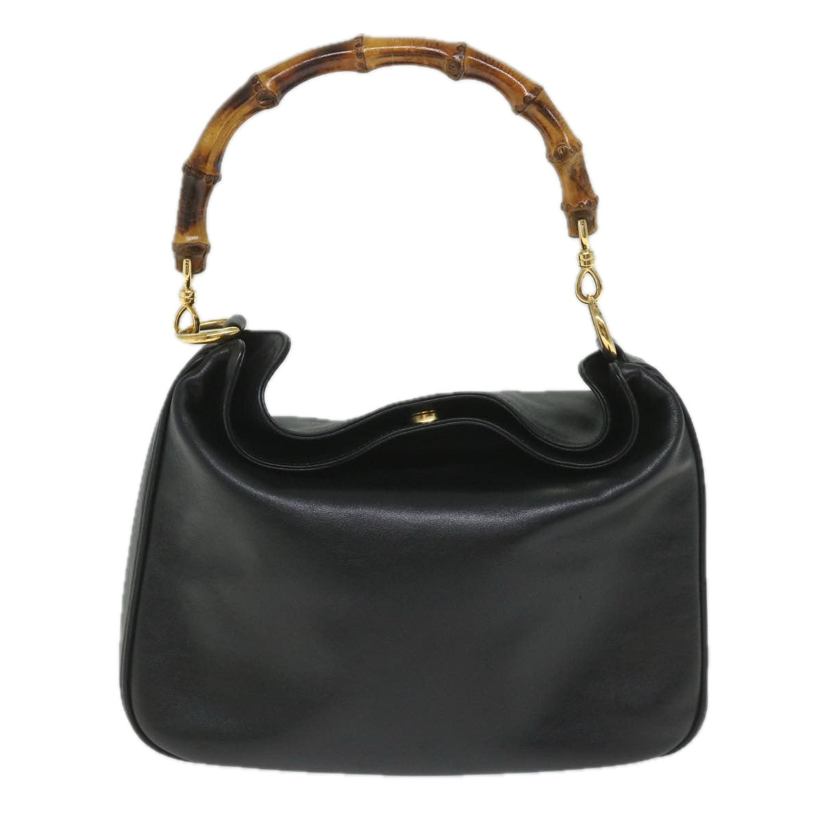 GUCCI Bamboo Shoulder Bag Leather 2way Black 58055