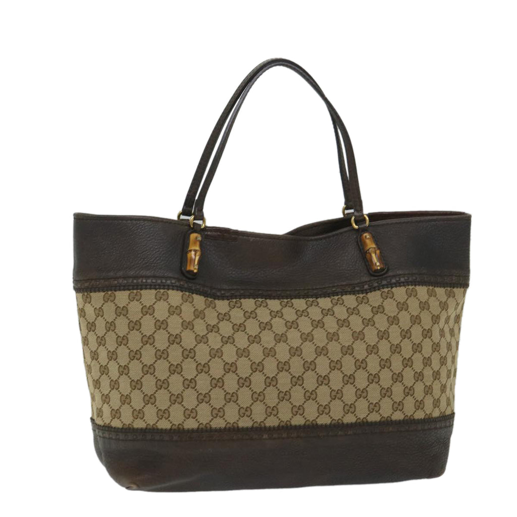 GUCCI GG Canvas Bamboo Tote Bag Beige Brown 339000 58070