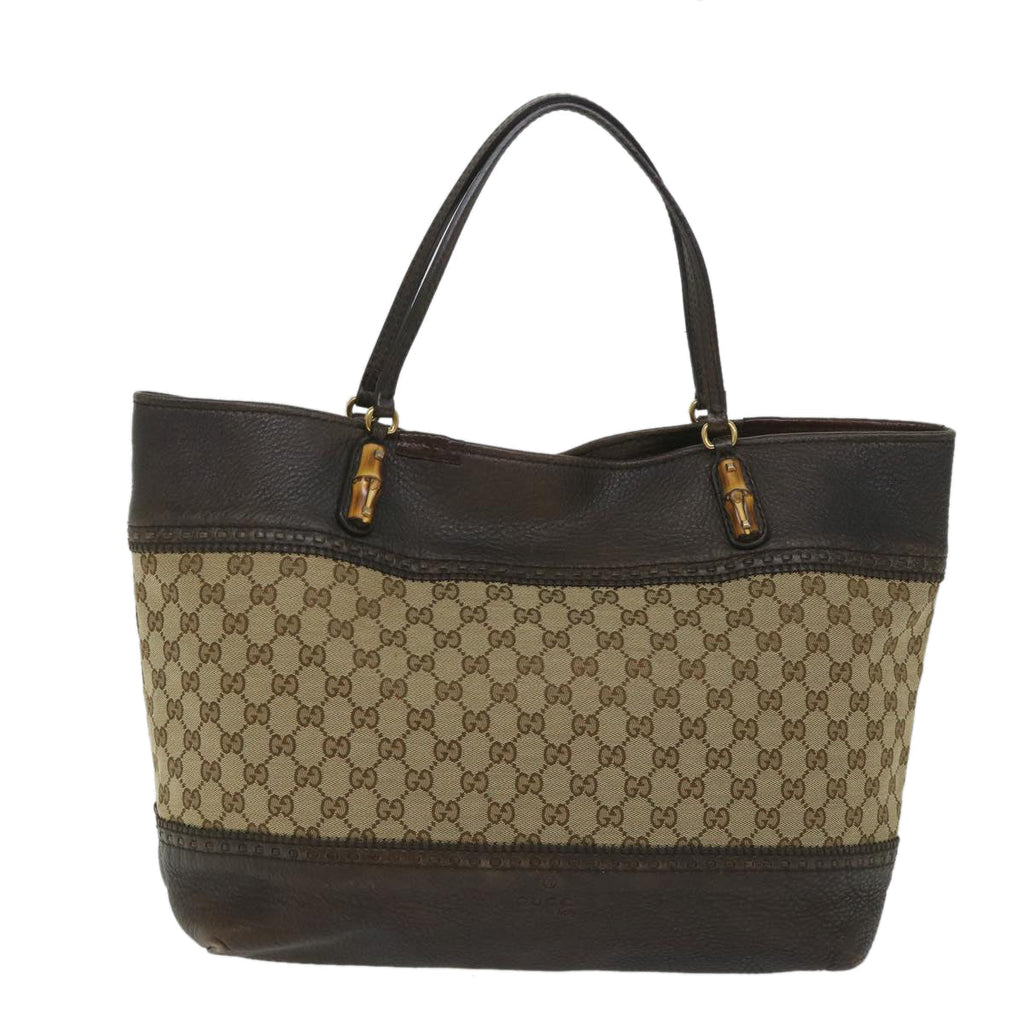 GUCCI GG Canvas Bamboo Tote Bag Beige Brown 339000 58070