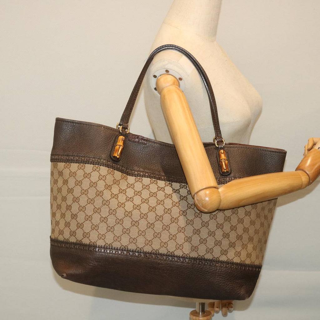GUCCI GG Canvas Bamboo Tote Bag Beige Brown 339000 58070