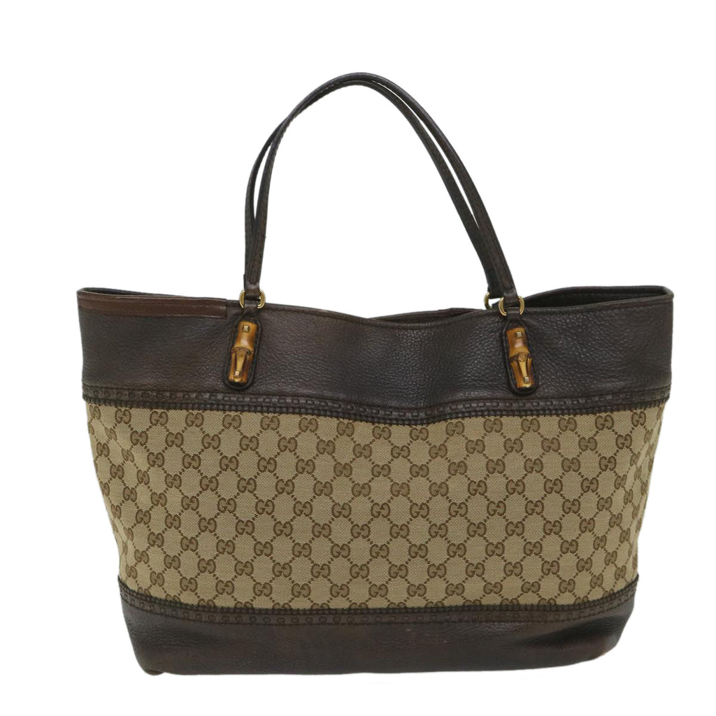 GUCCI GG Canvas Bamboo Tote Bag Beige Brown 339000 58070