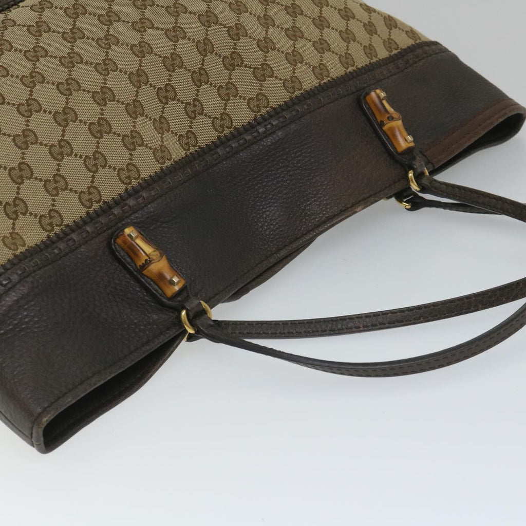 GUCCI GG Canvas Bamboo Tote Bag Beige Brown 339000 58070