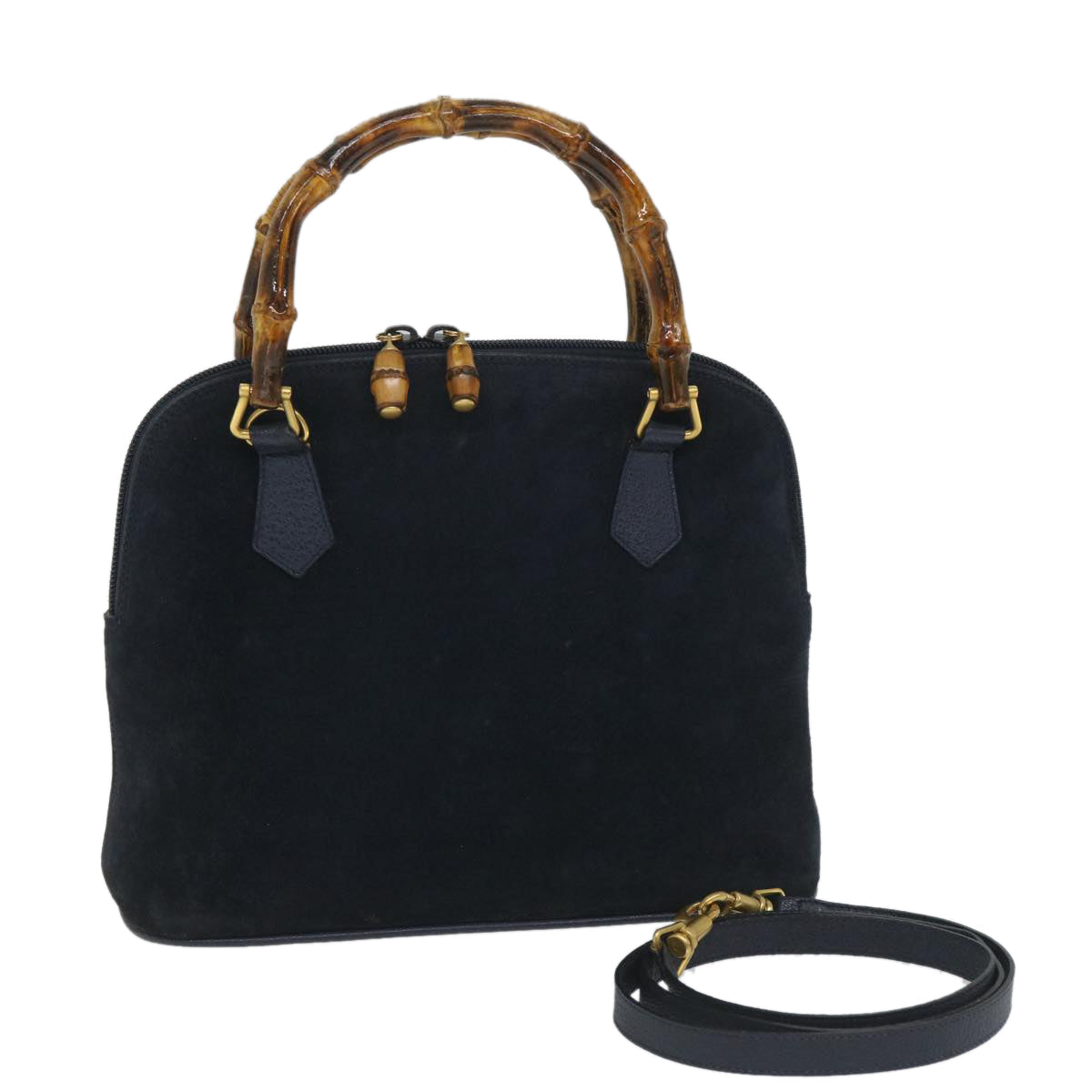 GUCCI Bamboo Shoulder Bag Suede 2way Navy 58084