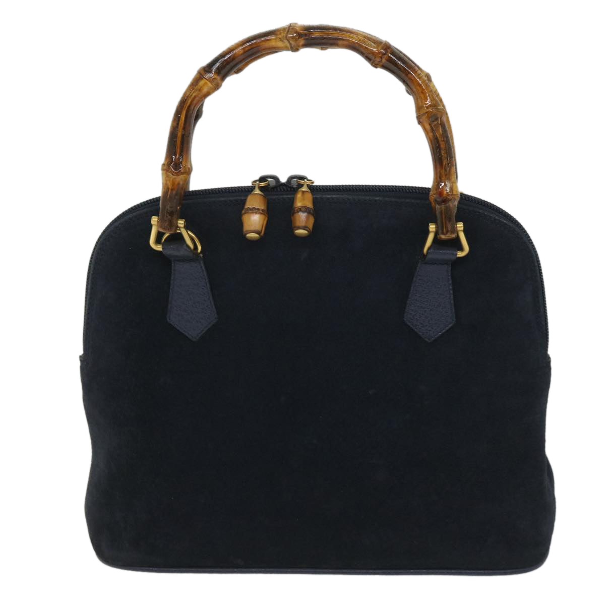 GUCCI Bamboo Shoulder Bag Suede 2way Navy 58084